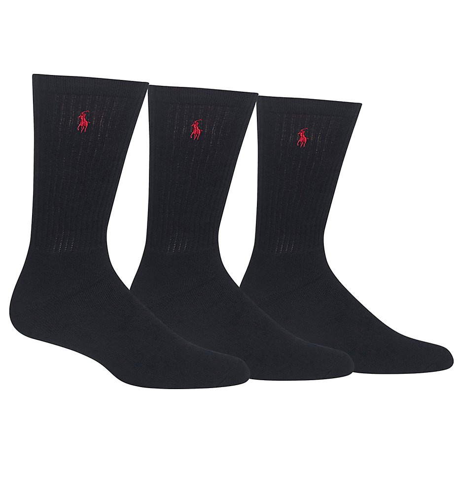 Polo Ralph Lauren 821032 Cushioned Classic Cotton Crew Socks - 3 Pack (Black)