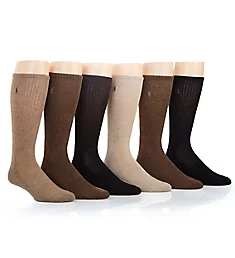 Performance Solid Cotton Crew Sock - 6 Pack Brown211 O/S