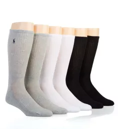 Rib Cuff Cushioned Crew Socks - 6 Pack Grey Heather Assort O/S