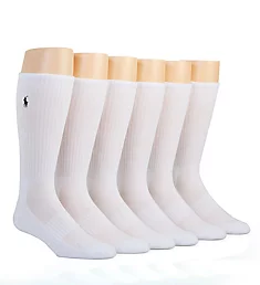 Rib Cuff Cushioned Crew Socks - 6 Pack White O/S