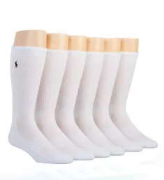 Rib Cuff Cushioned Crew Socks - 6 Pack White O/S