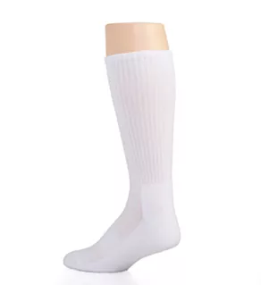 Rib Cuff Cushioned Crew Socks - 6 Pack White O/S