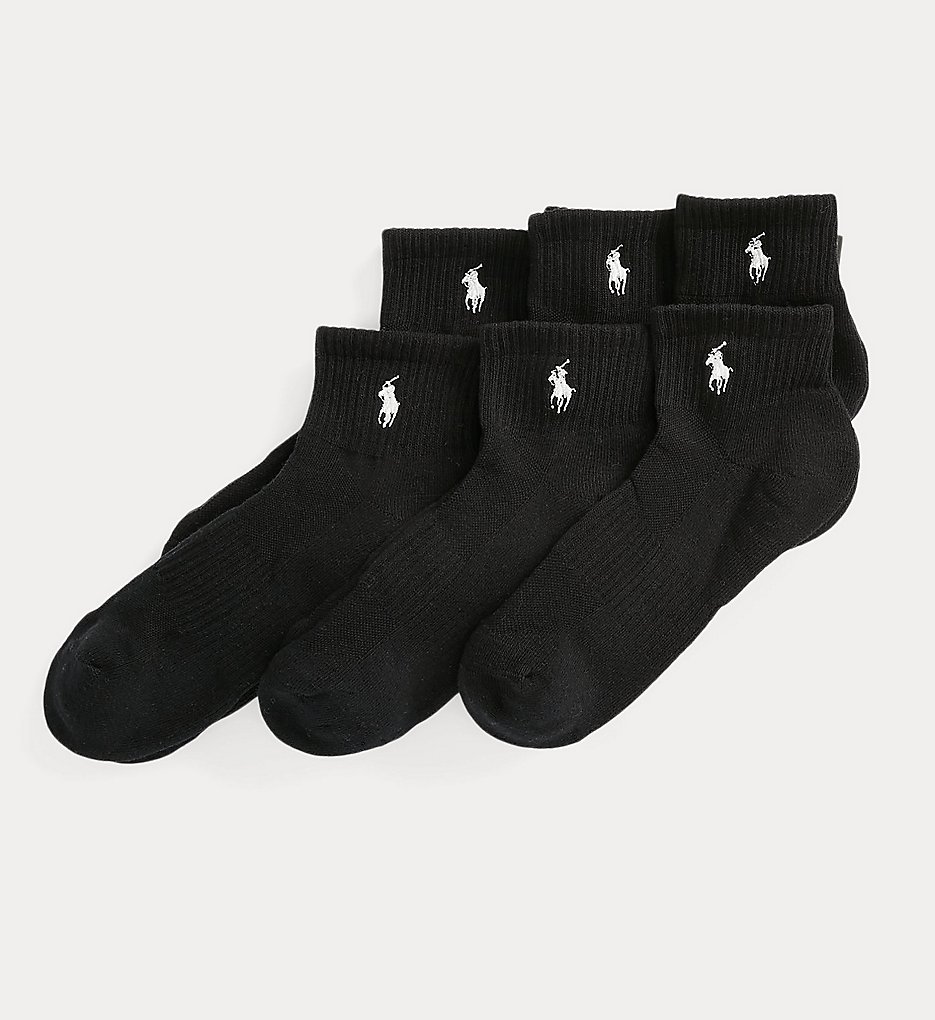 Polo Ralph Lauren 824000 Rib Cuff Quarter Socks - 6 Pack (Black)