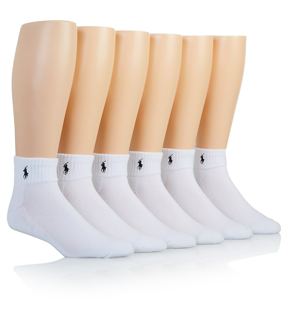 Polo Ralph Lauren 824000 Rib Cuff Quarter Socks - 6 Pack (White)