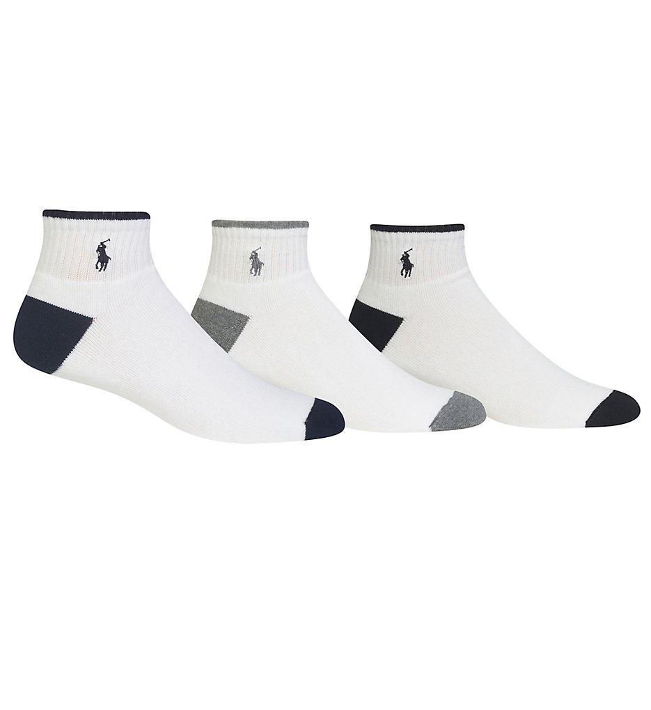 Polo Ralph Lauren 824004 Cushioned Cotton 1/4 Top Socks - 3 Pack (White/Assorted)