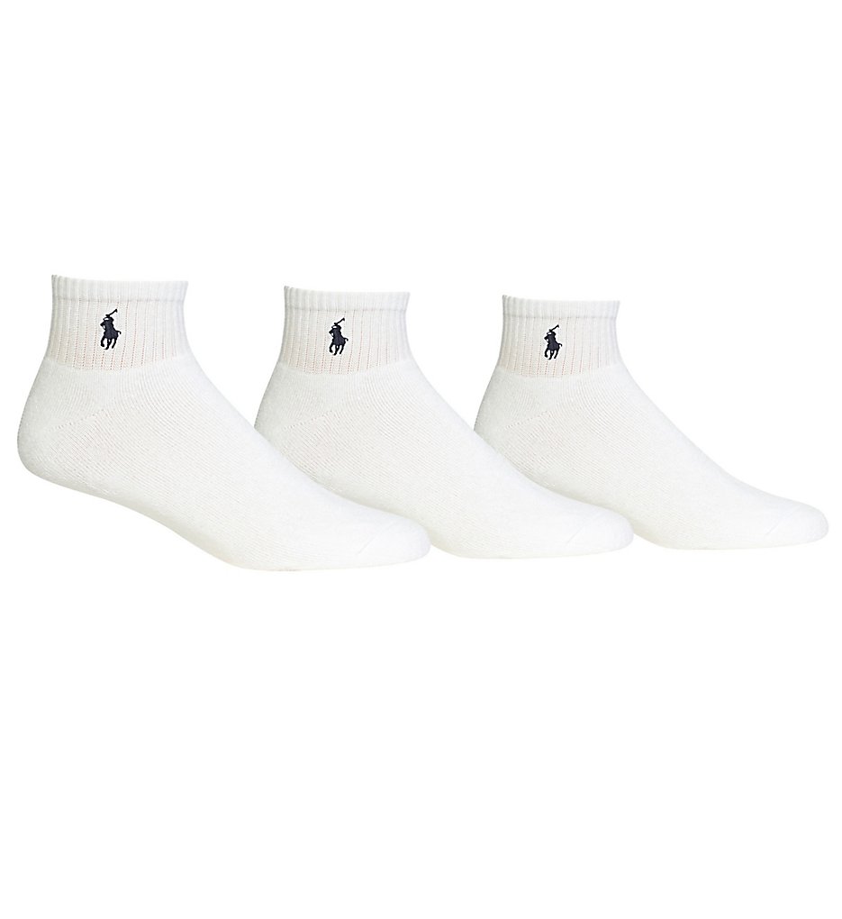 Polo Ralph Lauren 824032 Classic Cotton Cushioned Quarter Top Sock - 3 Pack (White)
