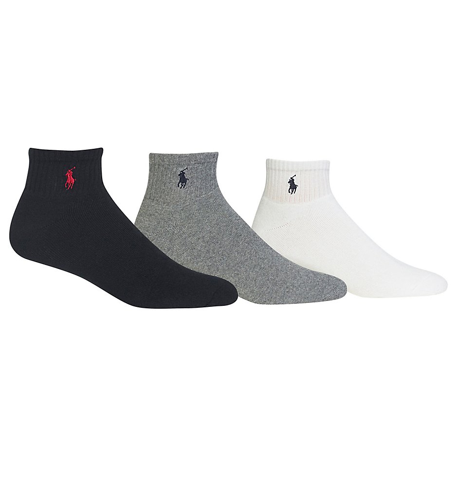 Polo Ralph Lauren 824032 Classic Cotton Cushioned Quarter Top Sock - 3 Pack (white/grey/black)