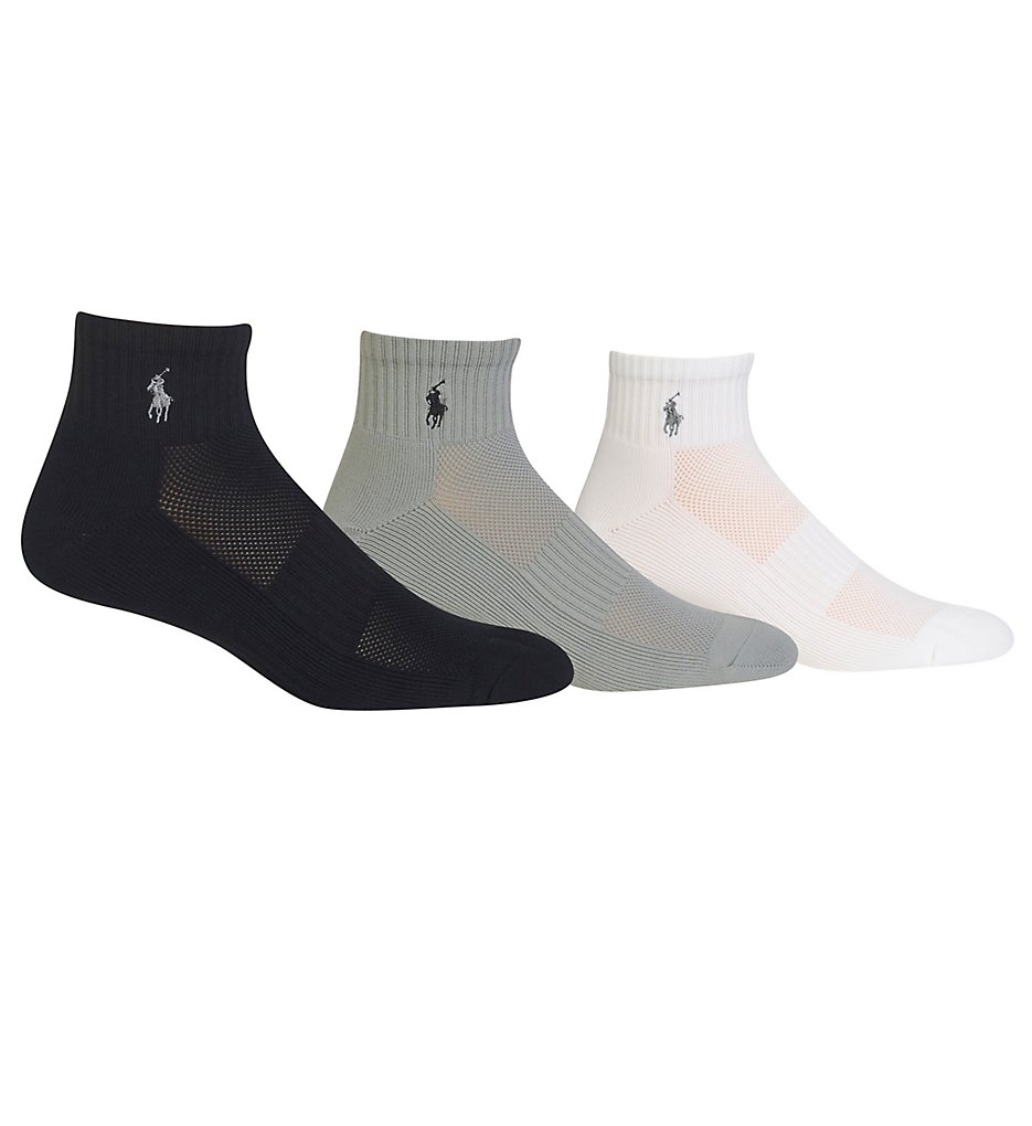 Polo Ralph Lauren 824063PK Tech Athletic Quarter Top Socks - 3 Pack (Black Assorted)