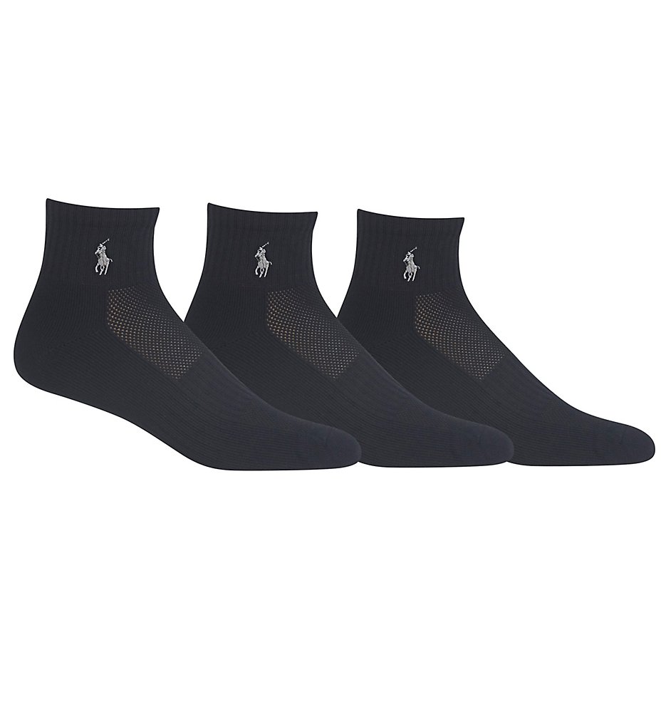Polo Ralph Lauren 824063PK Tech Athletic Quarter Top Socks - 3 Pack (Black)