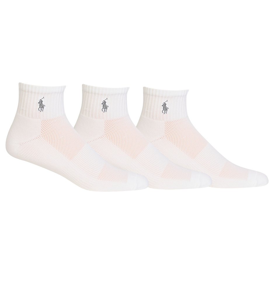 Polo Ralph Lauren 824063PK Tech Athletic Quarter Top Socks - 3 Pack (White)