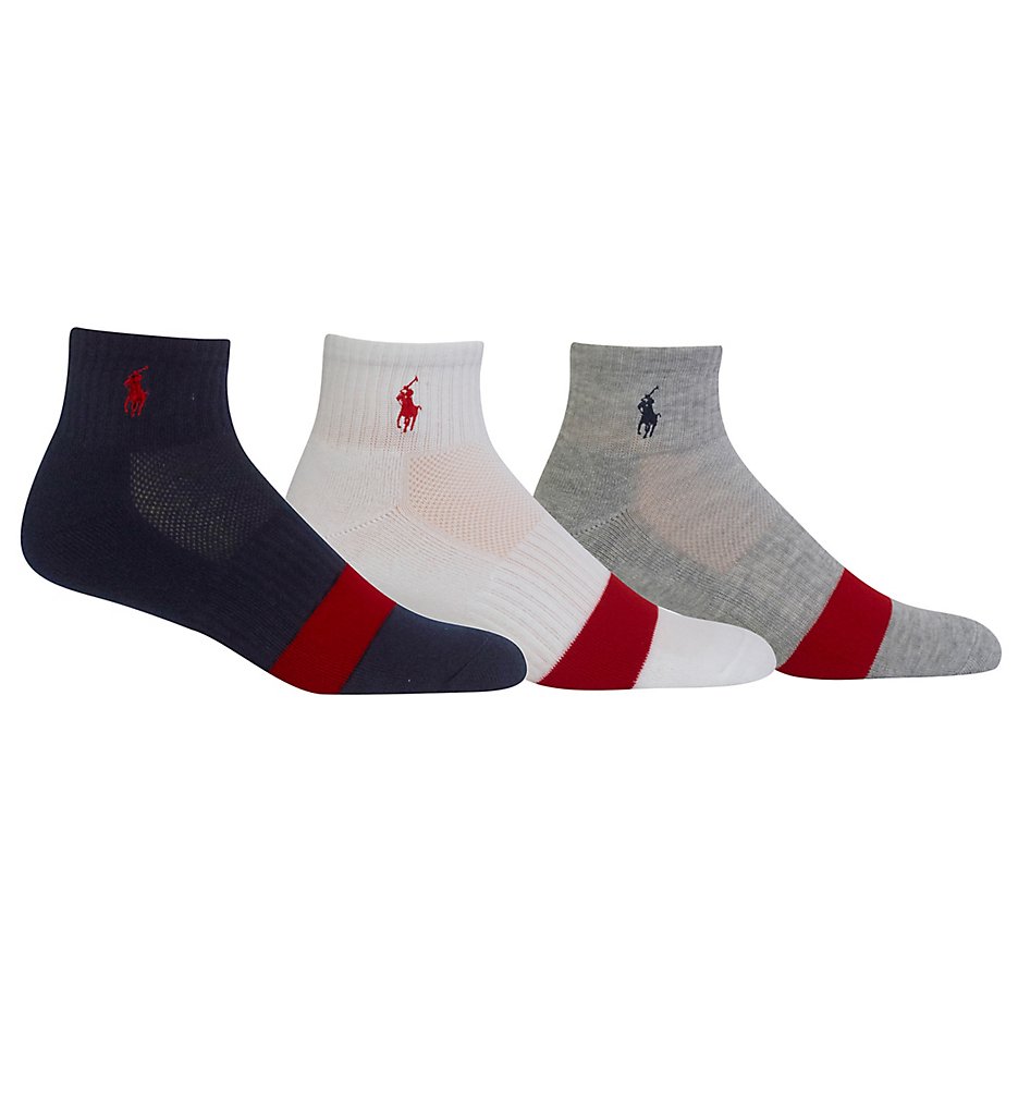 Polo Ralph Lauren 824166PK Varsity Single Stripe Quarter Socks - 3 Pack (Navy)