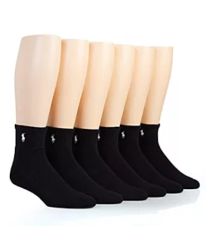 Rib Cuff Cushioned Quarter Socks - 6 Pack Black O/S