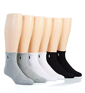 Rib Cuff Cushioned Quarter Socks - 6 Pack Grey Heather Assort O/S