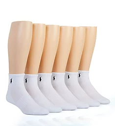 Rib Cuff Cushioned Quarter Socks - 6 Pack White O/S