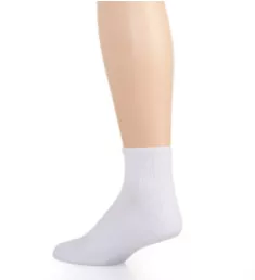 Rib Cuff Cushioned Quarter Socks - 6 Pack White O/S