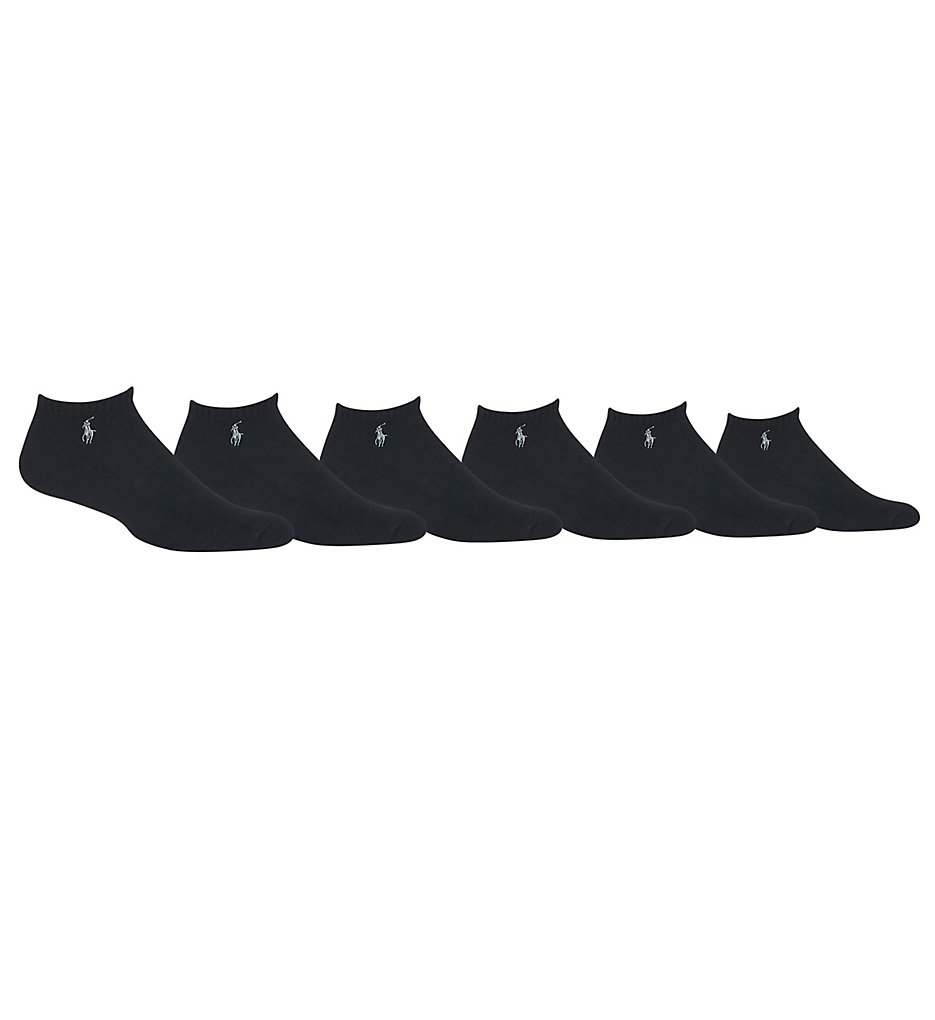 Polo Ralph Lauren 827001 Cushioned Cotton No Show Socks - 6 Pack (Black)