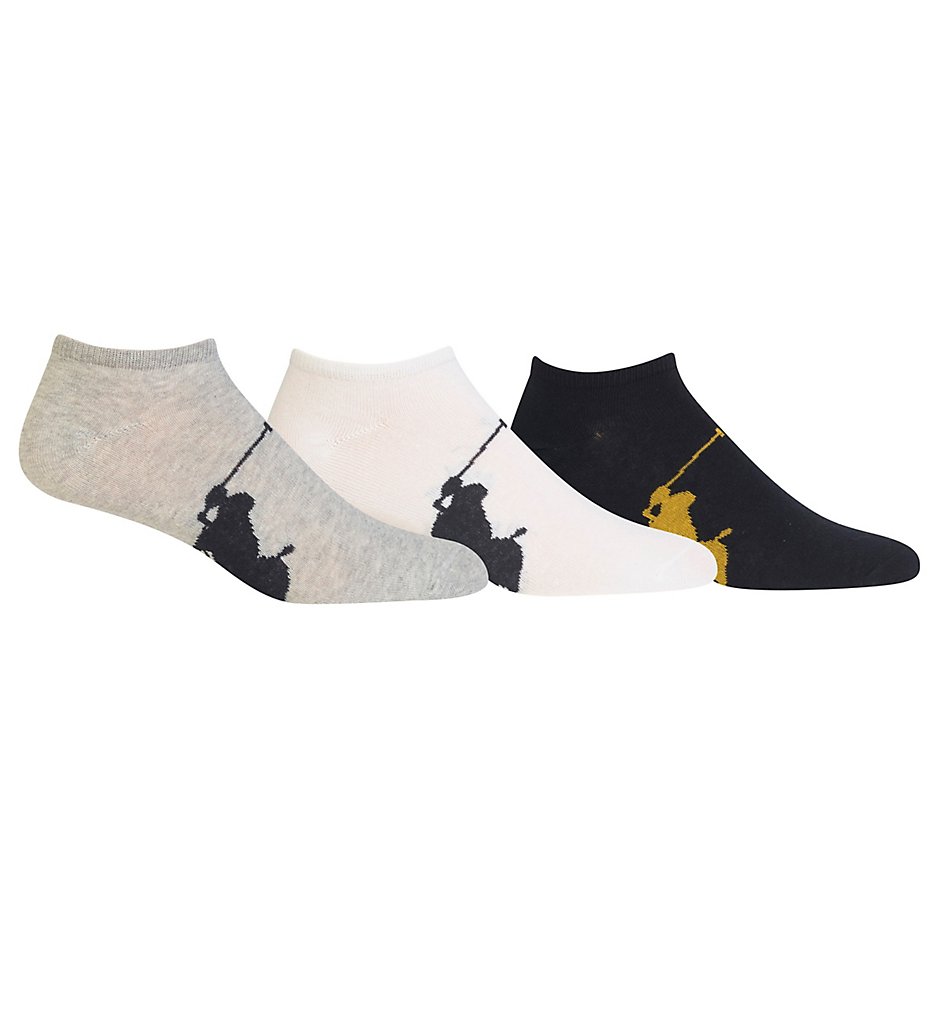 Polo Ralph Lauren 827025PK Big Polo Player No Show Socks - 3 Pack (Black/White/Grey)