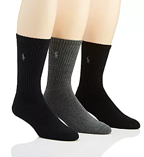 Cushioned Foot Ribbed Crew Sock - 3 Pack Assorted O/S