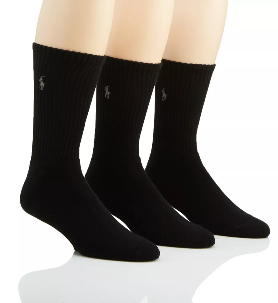 Cushioned Foot Ribbed Crew Sock - 3 Pack BLK O/S