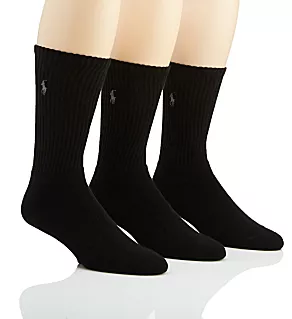 Cushioned Foot Ribbed Crew Sock - 3 Pack Black O/S