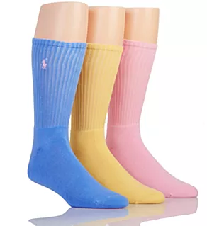Cushioned Foot Ribbed Crew Sock - 3 Pack Pink O/S