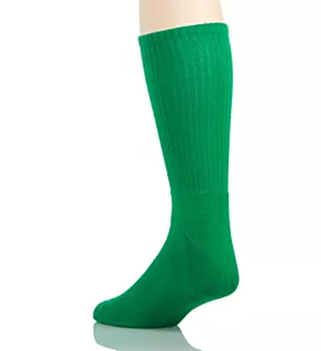 Cushioned Foot Ribbed Crew Sock - 3 Pack Green O/S