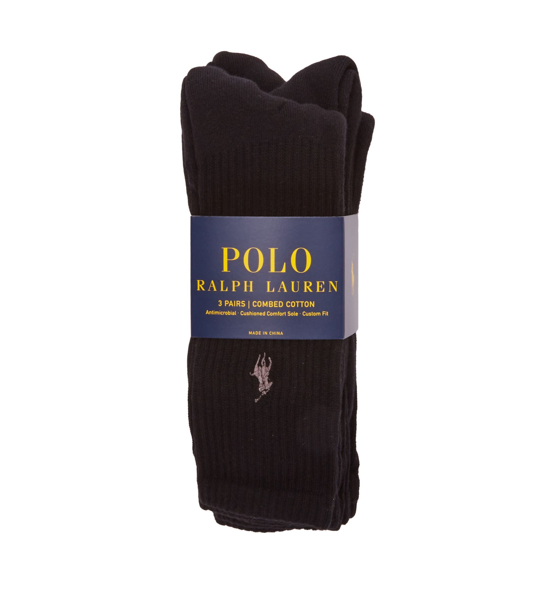 Polo Ralph Lauren Cushioned Foot Ribbed Crew Sock - 3 Pack Black O/S  - Image 1