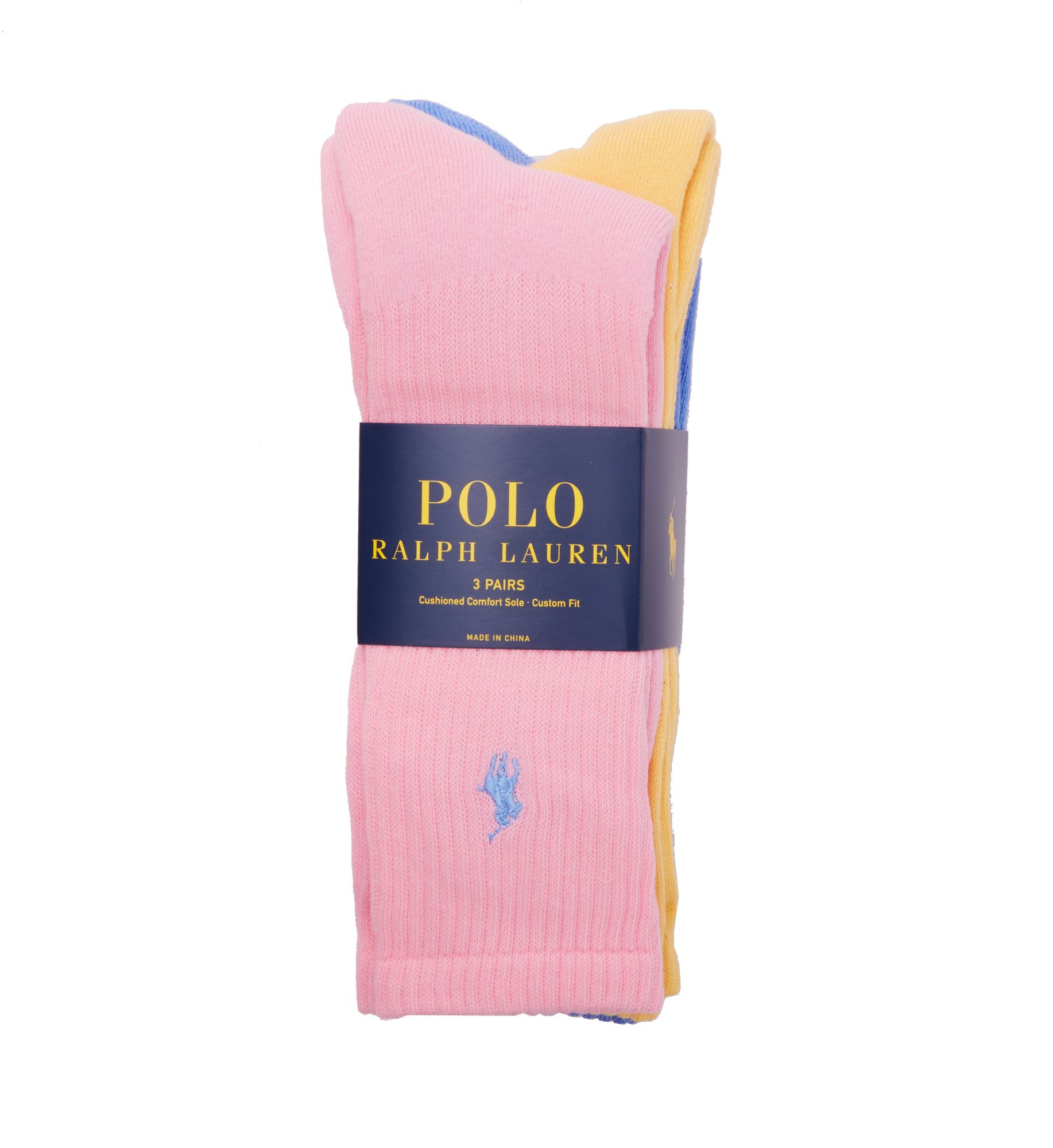 Polo Ralph Lauren Cushioned Foot Ribbed Crew Sock - 3 Pack Pink O/S  - Image 1