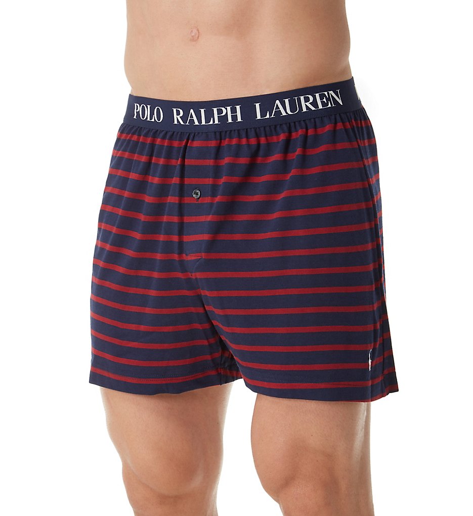 Polo Ralph Lauren L102HR Cotton Modal Side Vent Slim Fit Knit Boxer (Cruise Navy/Red Stripe)