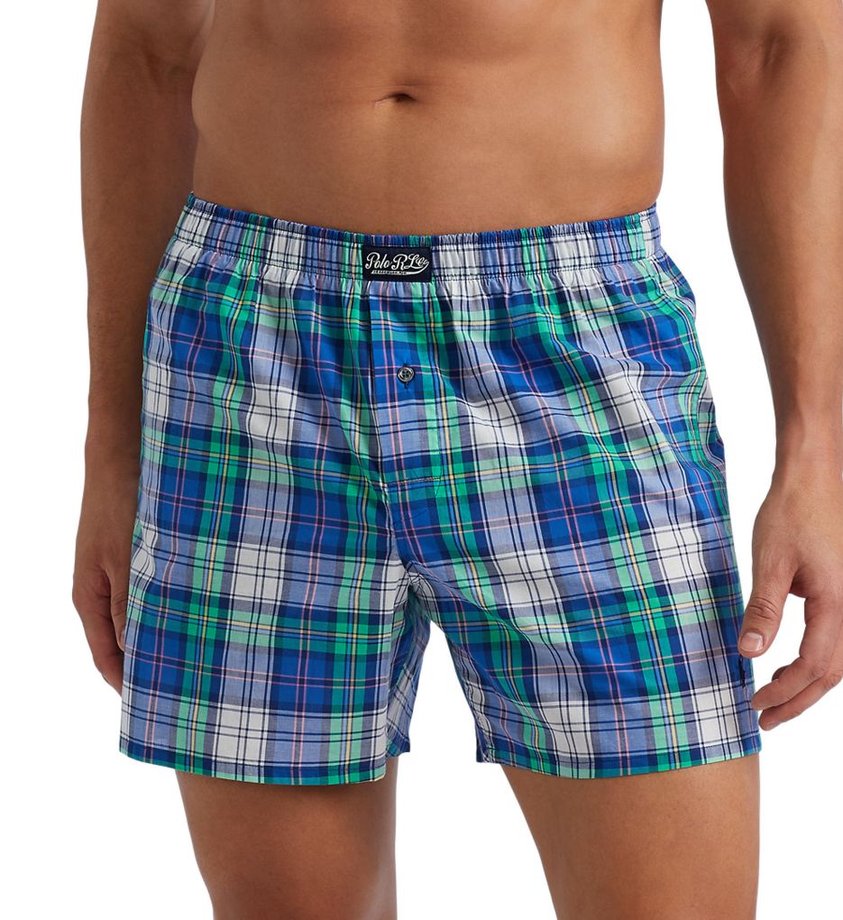 Ralph Lauren Elastic Waistband Plaid Woven Boxer in Blue for Men