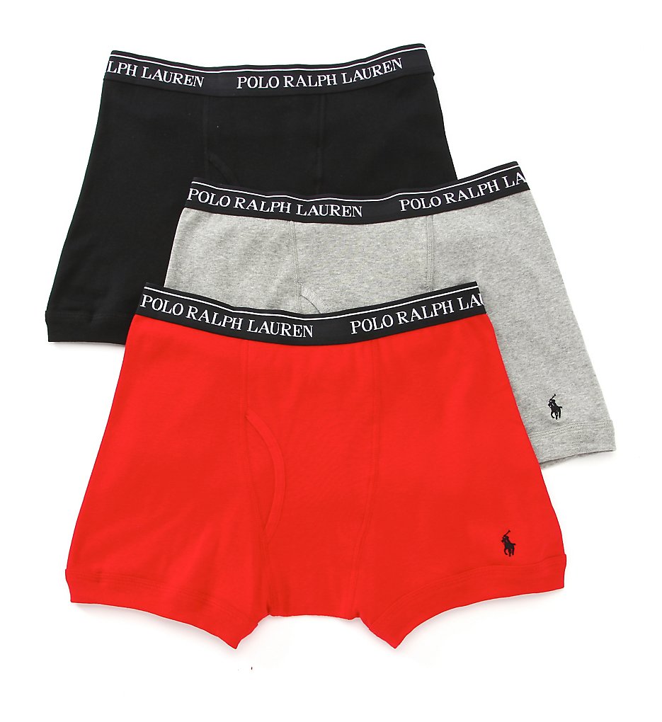 Polo Ralph Lauren LCBB Classic Fit 100% Cotton Boxer Briefs - 3 Pack (Black/Red/Grey)