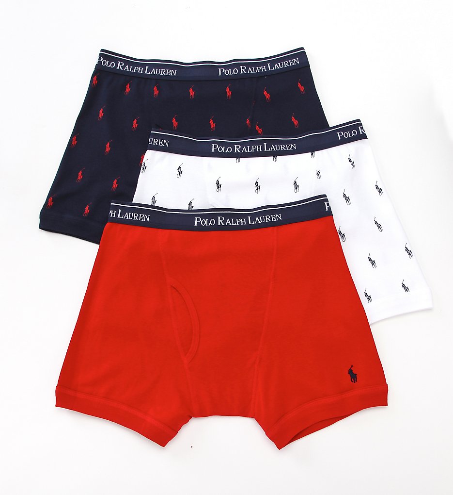 Polo Ralph Lauren LCBB Classic Fit 100% Cotton Boxer Briefs - 3 Pack (Red/Pony Print Asst)