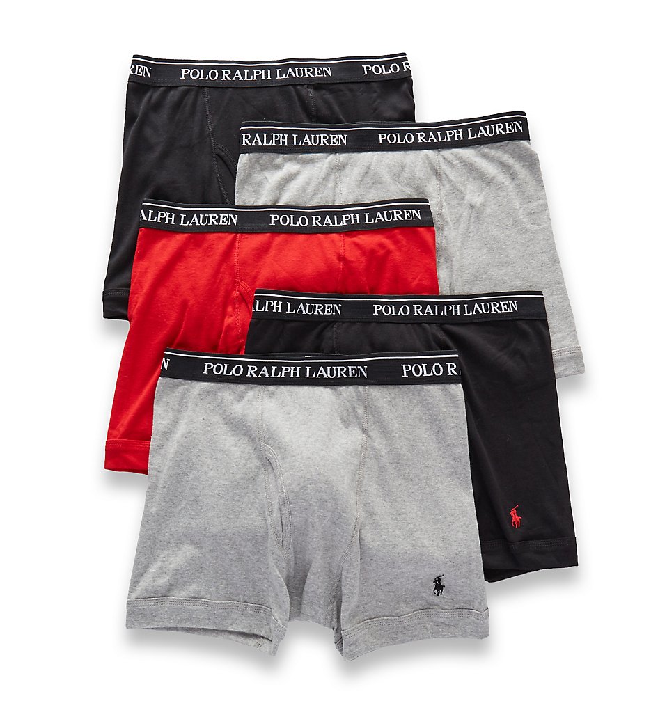 Polo Ralph Lauren LCBBP5 Classic Fit 100% Cotton Boxer Briefs - 5 Pack (Andover/Red/Black)