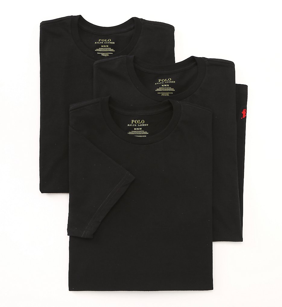 Polo Ralph Lauren LCCN Classic Fit 100% Cotton Crew T-Shirts - 3 Pack (Black)