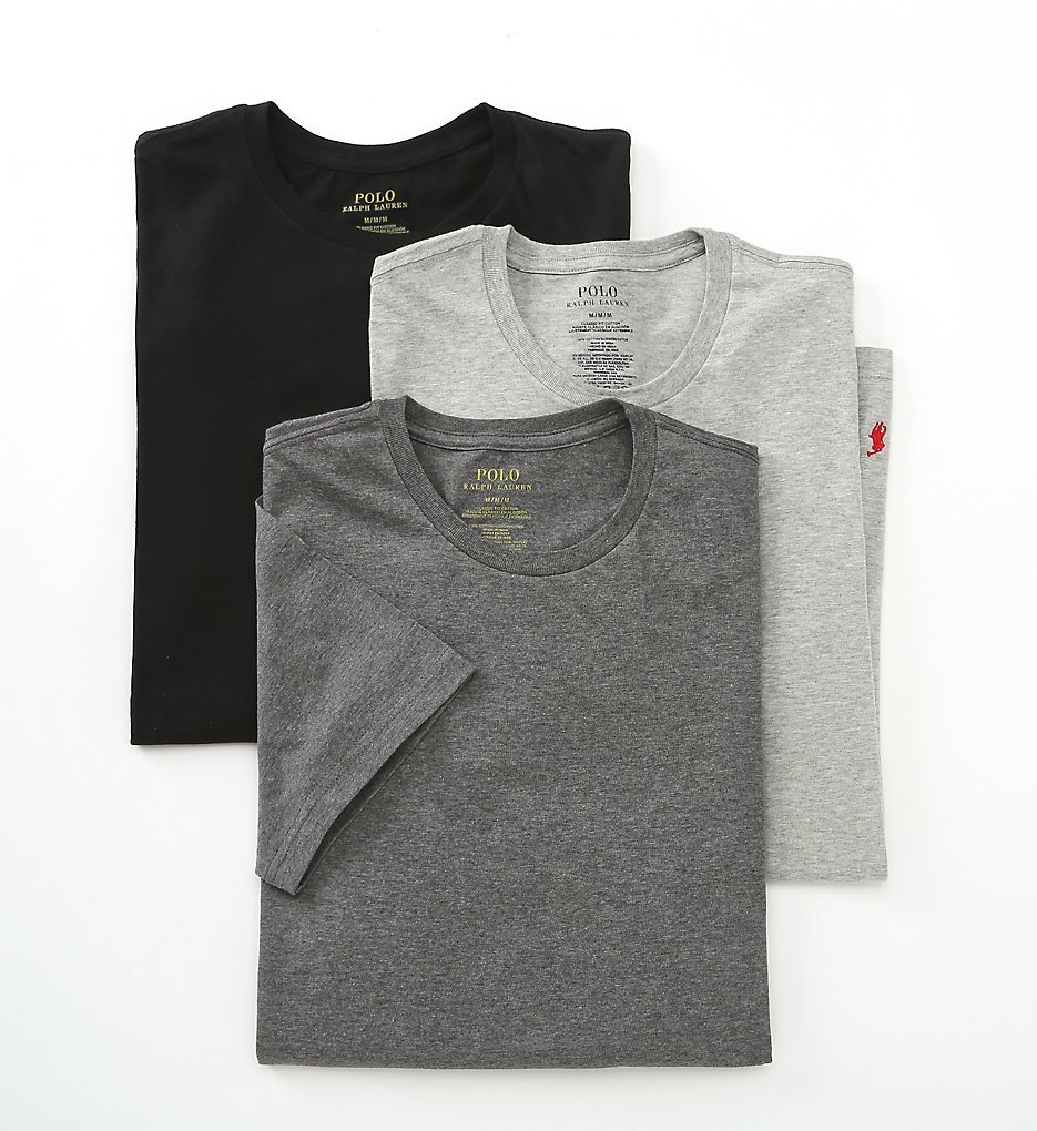 Polo Ralph Lauren LCCN Classic Fit 100% Cotton Crew T-Shirts - 3 Pack (Grey Assorted)