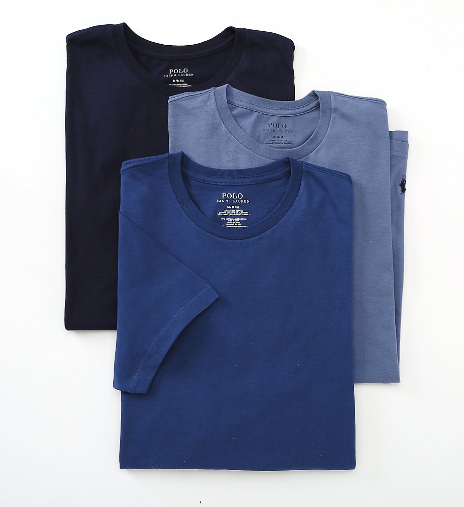 Polo Ralph Lauren LCCN Classic Fit 100% Cotton Crew T-Shirts - 3 Pack (Navy Assorted)