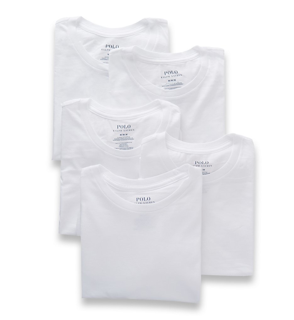 Polo Ralph Lauren LCCNP5 Classic Fit 100% Cotton Crew T-Shirts - 5 Pack (White)