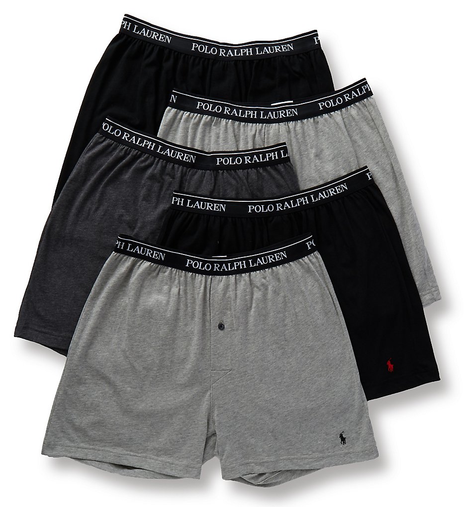 Polo Ralph Lauren LCKBP5 Classic Fit 100% Cotton Knit Boxers - 5 Pack (Andover/Madison/Black)