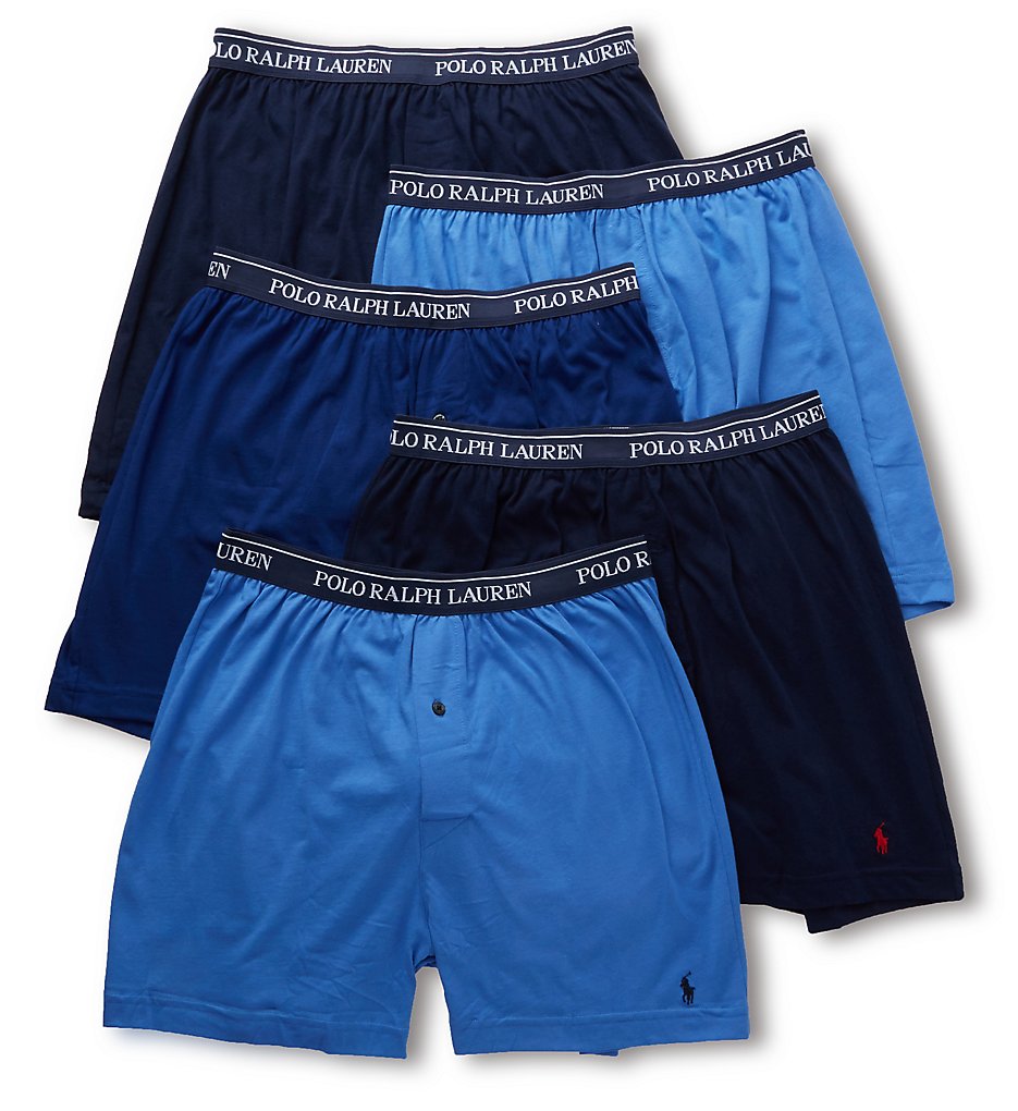 Polo Ralph Lauren LCKBP5 Classic Fit 100% Cotton Knit Boxers - 5 Pack (Blue/Royal/Navy)