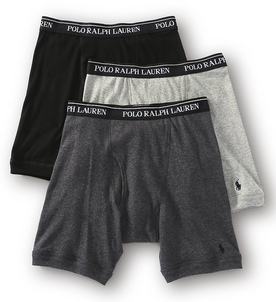 Polo Ralph Lauren LCLB Classic Fit Cotton Long-Leg Boxer Briefs - 3 Pack (Grey/Black)