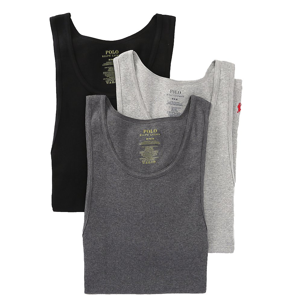 Polo Ralph Lauren LCTK Classic Fit Ribbed 100% Cotton Tanks - 3 Pack (Grey Assorted)