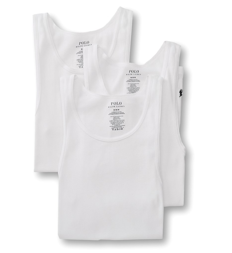 Polo Ralph Lauren LCTK Classic Fit Ribbed 100% Cotton Tanks - 3 Pack (White)