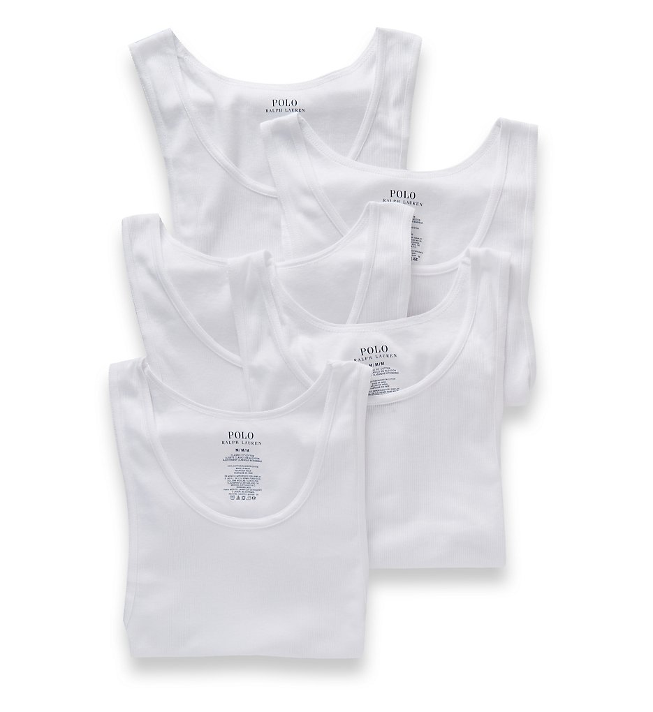 Polo Ralph Lauren LCTKP5 Classic Fit Ribbed 100% Cotton Tanks - 5 Pack (White)