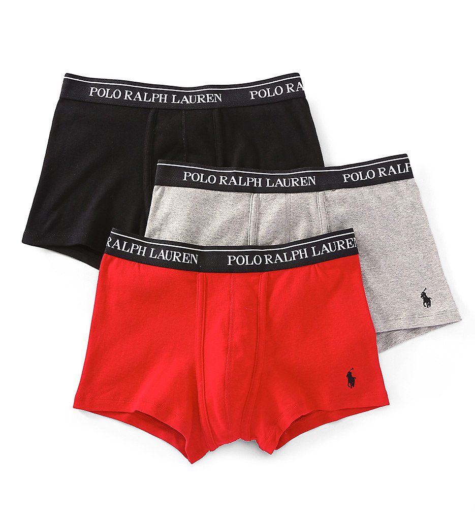 Polo Ralph Lauren LCTR Classic Fit 100% Cotton Trunks - 3 Pack (Grey/Red/Black)