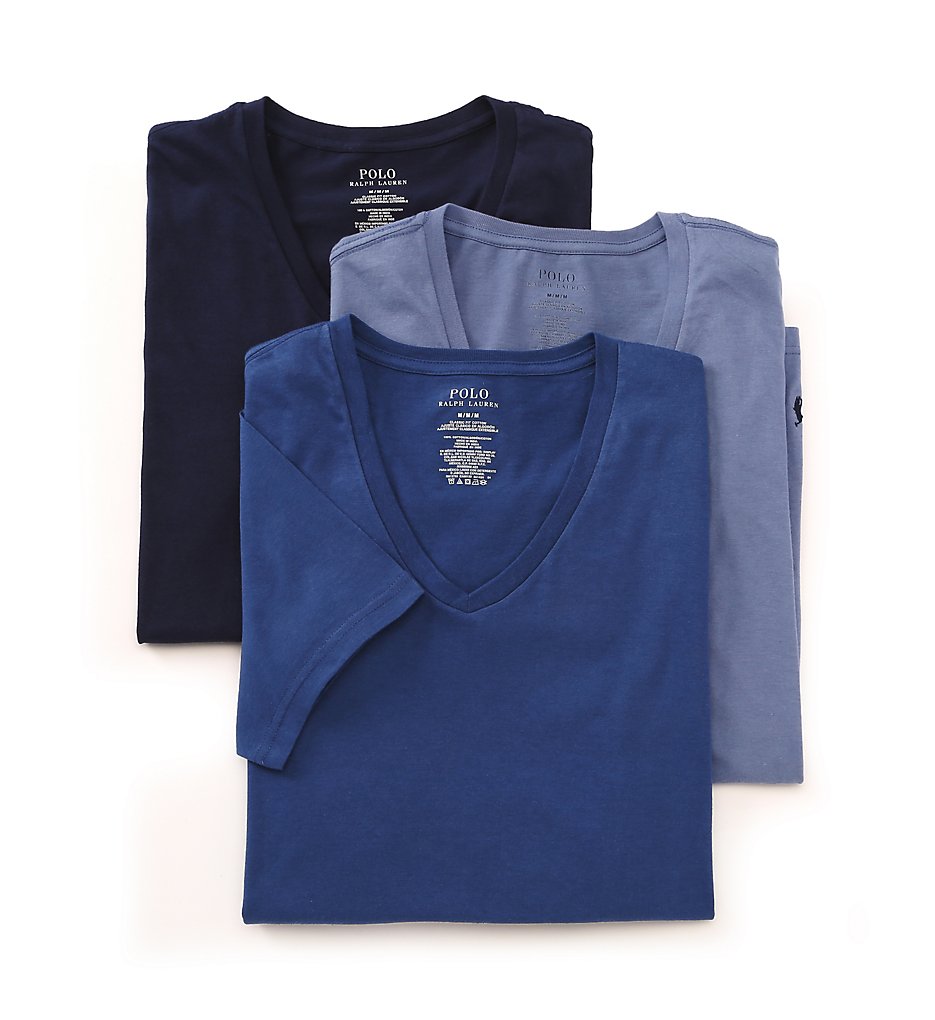Polo Ralph Lauren LCVN Classic Fit 100% Cotton V-Neck Shirts - 3 Pack (Navy Assorted)