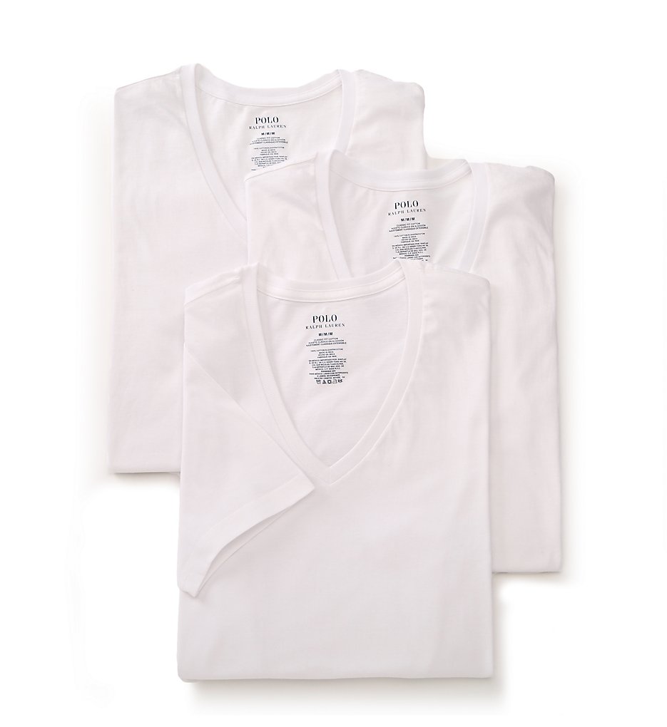 Polo Ralph Lauren LCVN Classic Fit 100% Cotton V-Neck Shirts - 3 Pack (White)