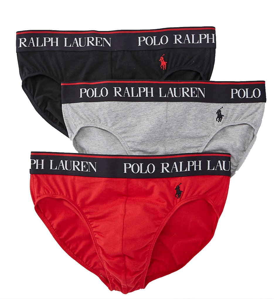 Polo Ralph Lauren LEBFP3 Stretch Cotton Jersey Briefs - 3 Pack (Andover/Red/Black)
