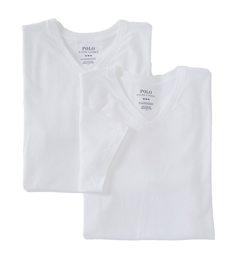 Polo Ralph Lauren LEVNP2 Stretch Cotton Jersey V-Neck T-Shirts - 2 Pack (White)