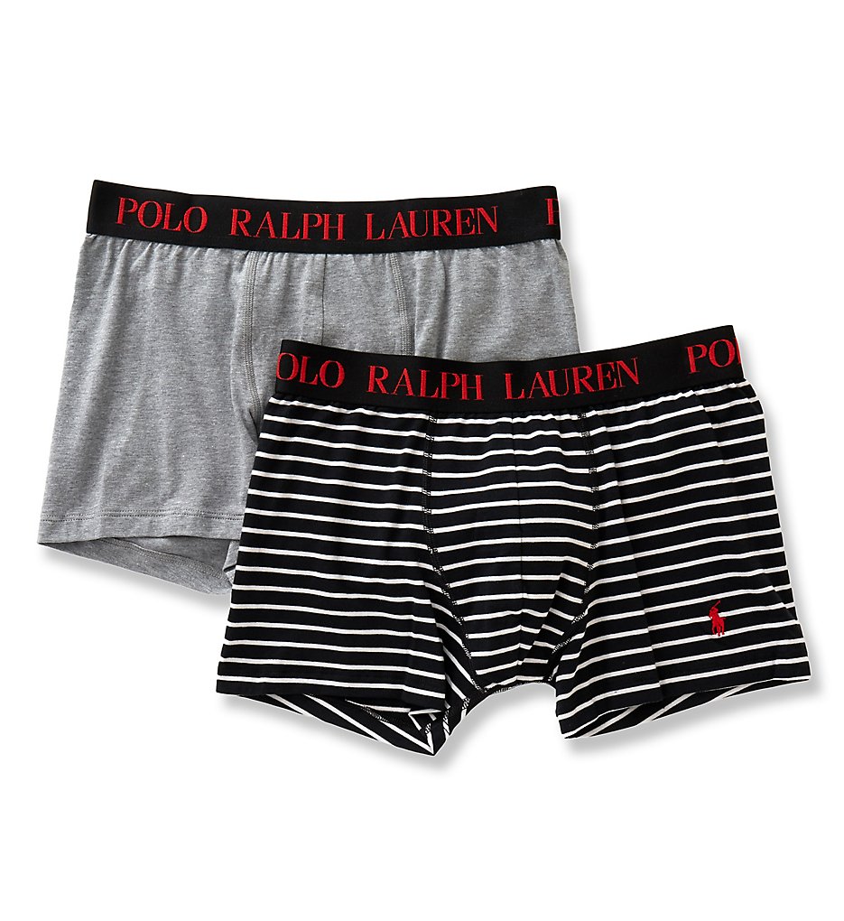 Polo Ralph Lauren LPBBP2 Cotton Comfort Blend Boxer Briefs - 2 Pack (Black Stripe/Heather)