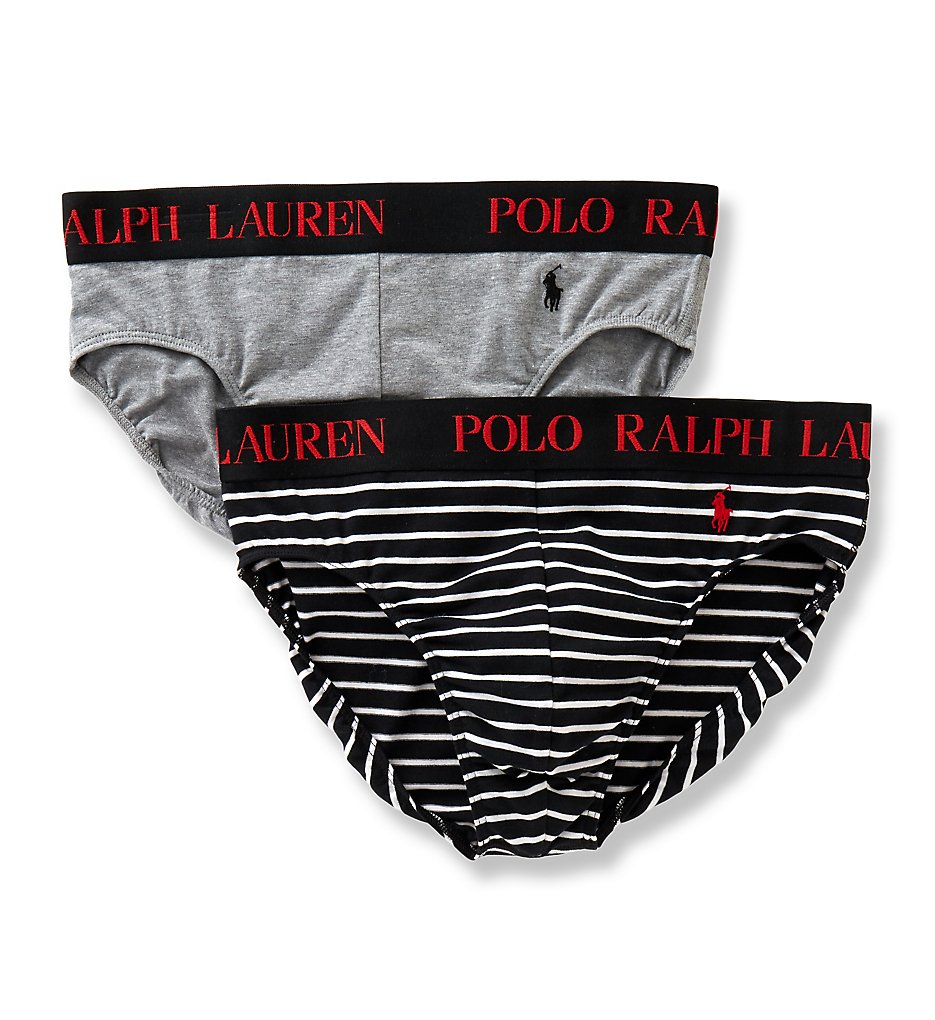 Polo Ralph Lauren LPBFP2 Cotton Comfort Blend Briefs - 2 Pack (Black Stripe/Heather)